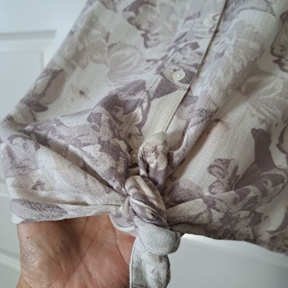 Lucky Brand Women’s White Floral Blouse Top Boho Waist Tie Button Size S - Picture 6 of 9